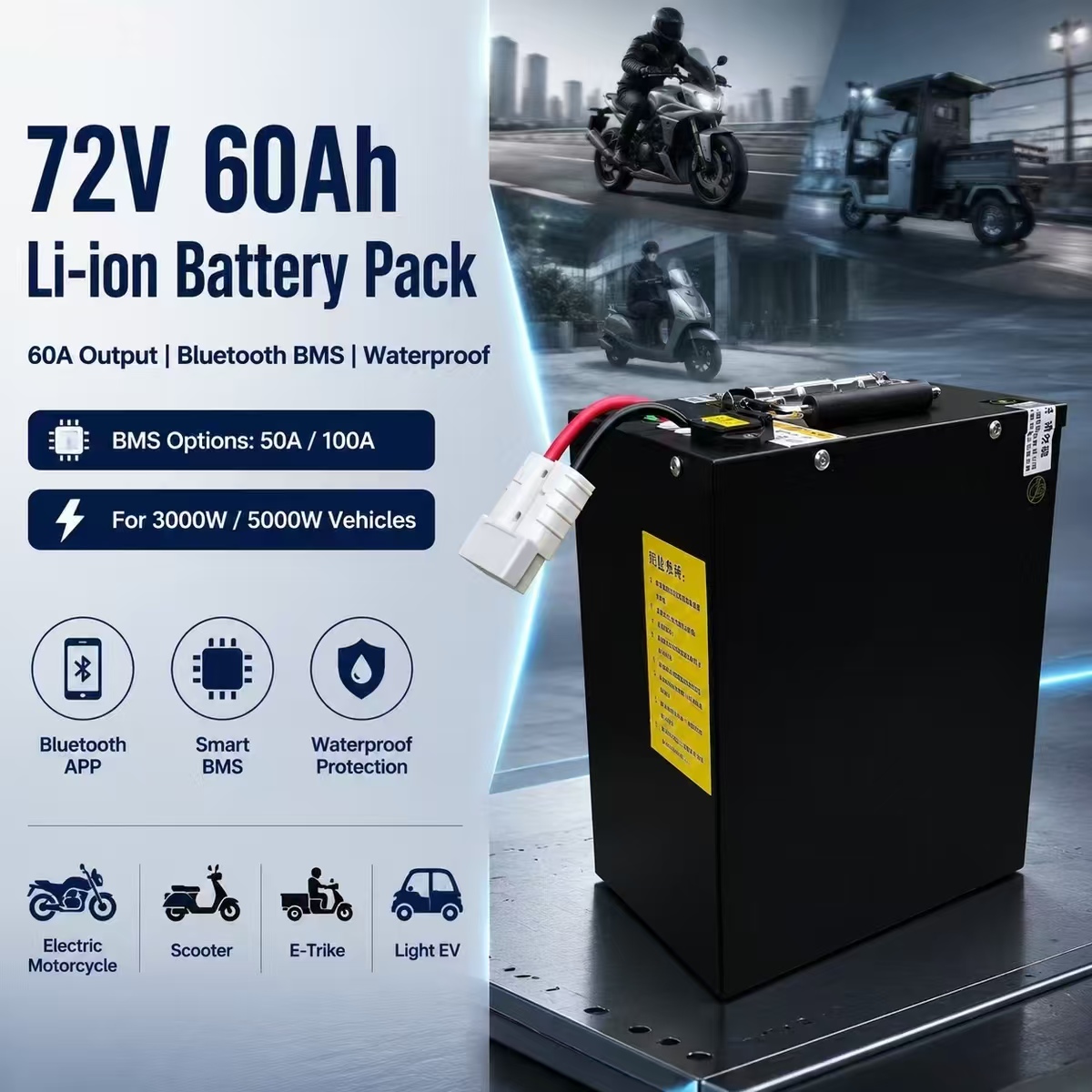 72V 60Ah Lifepo4 Battery Pack - Bateria de polímero de lítio (Li-ion)