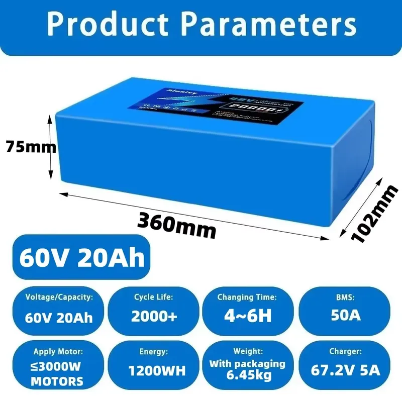 Bateria de Lítio Aleaivy 60V 2 - 60V 30Ah Electric Scooter Battery avaliação e preço