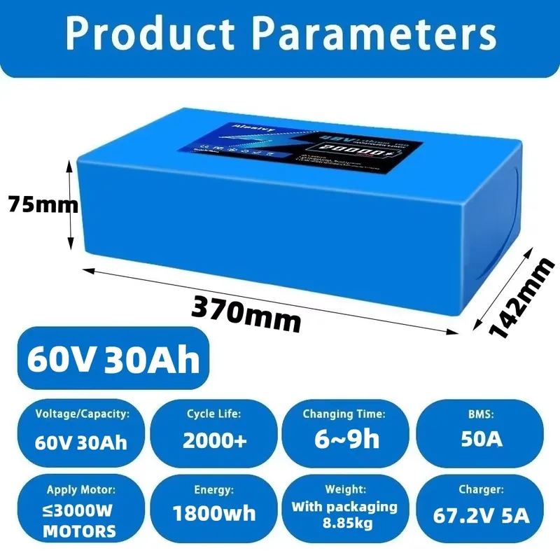 Bateria de Lítio Aleaivy 60V 2 - 60V 30Ah Electric Scooter Battery avaliação e preço