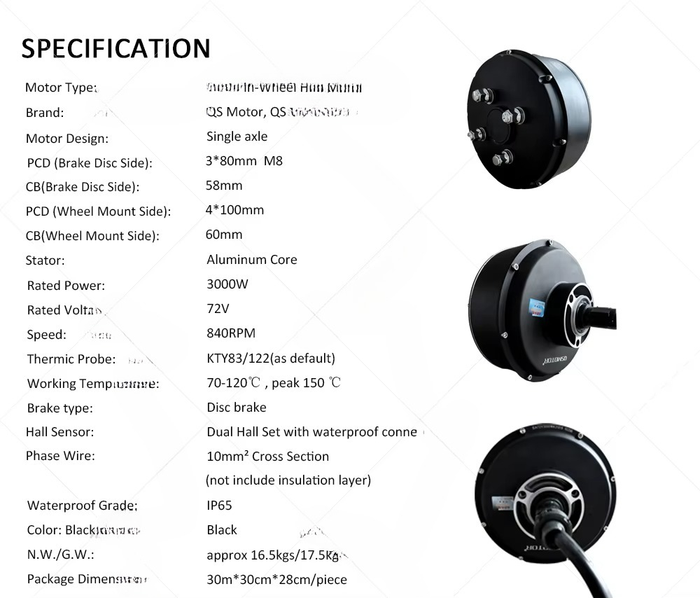 Qsmotor 205 3000w v3 cubo de r - Electric Motorcycle Conversion Kit 72V avaliação e preço